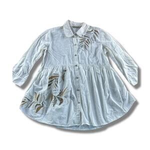 HOLDING HORSES Anthropologie White Embroidered Sequin Shirt Top Size XS